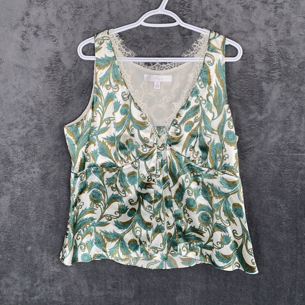 Prize Size 20 Silk Dressy Top Green Floral Lace Trim camisol